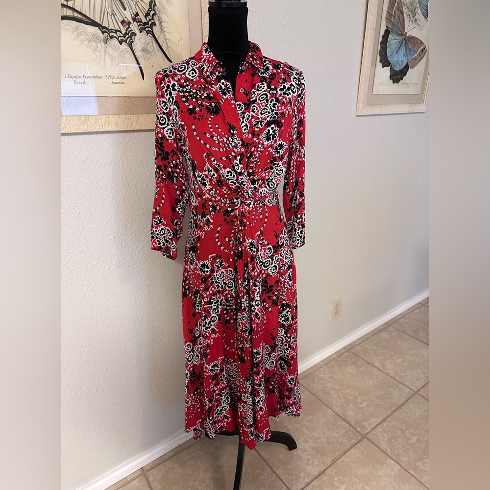 Free People Tough Love Shirtdress Paisley Bandana Midi Dress Red Women's 6